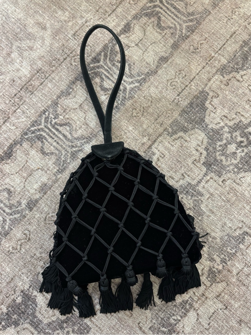 Vintage Black velvet Tassel Wristlet Bag